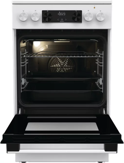 Плита Gorenje електрична склокерамічна, 70л, 50x60см, дисплей, приготування з паром, програматор, білий