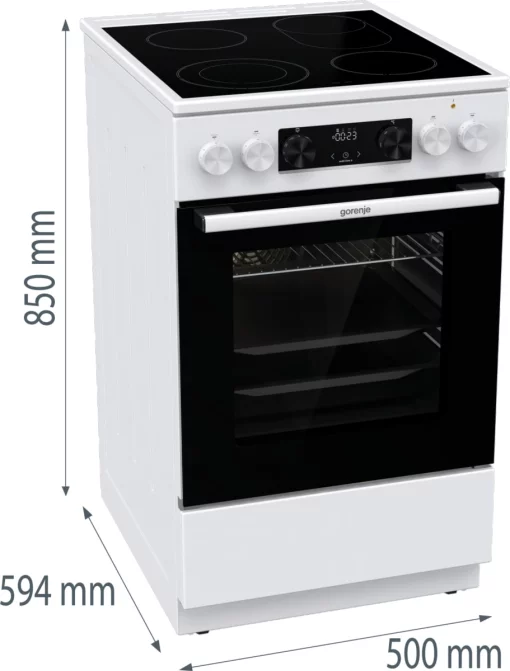 Плита Gorenje електрична склокерамічна, 70л, 50x60см, дисплей, приготування з паром, програматор, білий