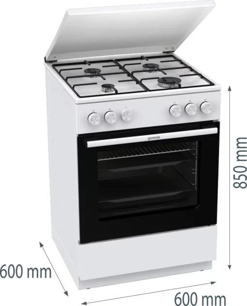 Плита Gorenje  газова, 72л, 60x60см, емальовані, з кришкою, білий