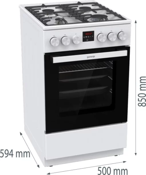 Плита Gorenje газова, 67л, 50x60см, дисплей, IconLed, чавун, білий