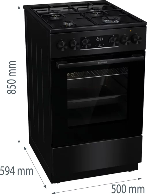 Плита Gorenje комбінована, 62л, 50x60см, дисплей, IconLed, емальовані, чорний 