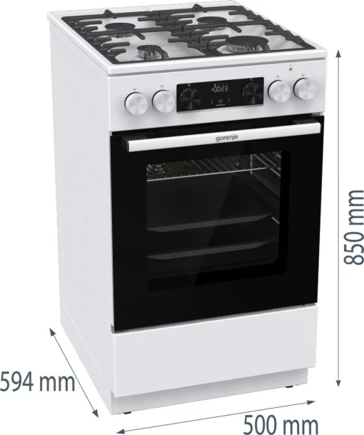 Плита Gorenje комбінована, 70л, 50x60см, дисплей, чавун, білий