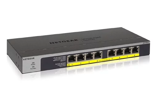 Комутатор NETGEAR GS108LP 8xGE PoE, 60Вт, Некерований