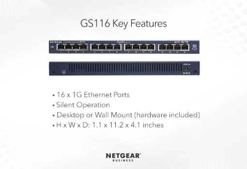 Комутатор NETGEAR GS116GE 16xGE, Некерований