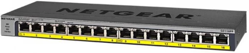 Комутатор NETGEAR GS116PP 16xGE PoE, 183Вт, Некерований