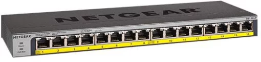 Комутатор NETGEAR GS116PP 16xGE PoE, 183Вт, Некерований