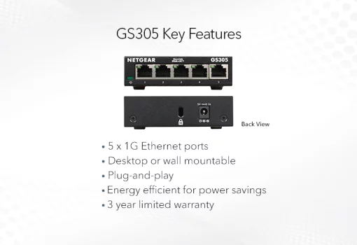Комутатор NETGEAR GS305 5xGE, Некерований