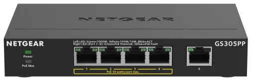 Комутатор NETGEAR GS305PP 5xGE (4xPoE), 83Вт, Некерований