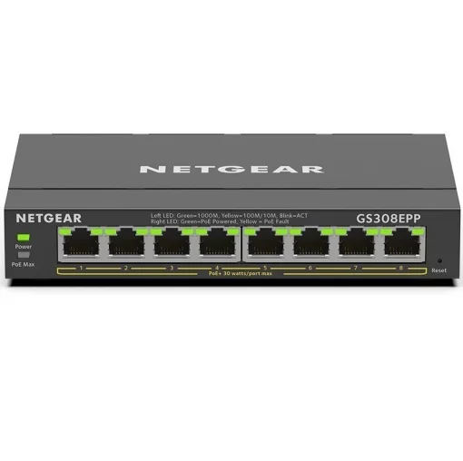 Комутатор NETGEAR GS308EPP 8xGE PoE, 123Вт, WebSmart
