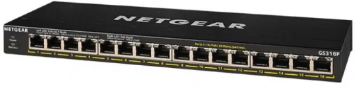Комутатор NETGEAR GS316P 16xGE PoE, 115Вт, Некерований