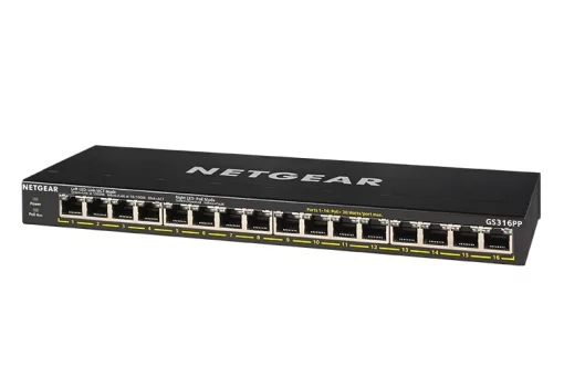 Комутатор NETGEAR GS316PP 16xGE PoE, 183Вт, Некерований