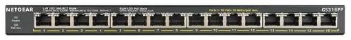 Комутатор NETGEAR GS316PP 16xGE PoE, 183Вт, Некерований