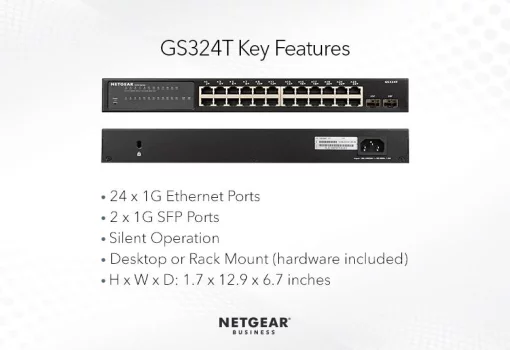 Комутатор NETGEAR GS324T 24xGE, 2xSFP, Керований L2