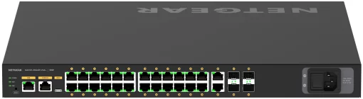 Комутатор NETGEAR M4250-26G4XF-PoE+ (GSM4230PX), 24x1GE PoE+ (480Вт), 2x1GE, 4xSFP+, AV Line керований L2