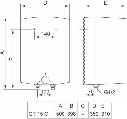 Водонагрівач електр. TIKI компакт GT, 15л, 2кВт, монтаж над мийкою, мех. кер-ння, A, білий, 700188