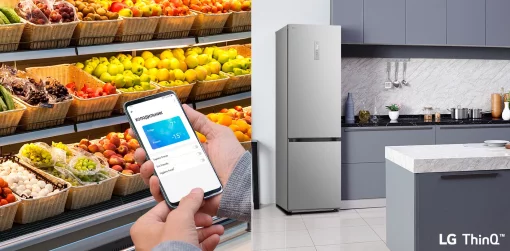 Холодильник LG з нижн. мороз., 203x60х68, холод.відд.-277л, мороз.відд.-107л, 2дв., А++, NF, інв., диспл зовн., Fresh Сonverter, Metal Fresh, сріблястий