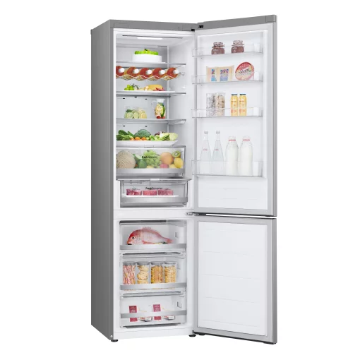 Холодильник LG з нижн. мороз., 203x60х68, холод.відд.-277л, мороз.відд.-107л, 2дв., А++, NF, інв., диспл зовн., Fresh Сonverter, Metal Fresh, сріблястий