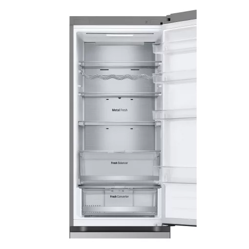 Холодильник LG з нижн. мороз., 203x60х68, холод.відд.-277л, мороз.відд.-107л, 2дв., А++, NF, інв., диспл зовн., Fresh Сonverter, Metal Fresh, сріблястий