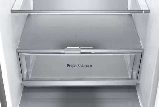 Холодильник LG з нижн. мороз., 203x60х68, холод.відд.-277л, мороз.відд.-107л, 2дв., А++, NF, інв., диспл зовн., Fresh Сonverter, Metal Fresh, сріблястий