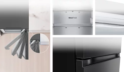 Холодильник LG з нижн. мороз., 203x60х68, холод.відд.-277л, мороз.відд.-107л, 2дв., А++, NF, інв., диспл внутр., Fresh Сonverter, Metal Fresh, чорний