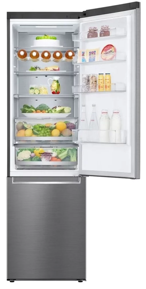 Холодильник LG з нижн. мороз., 203x60х68, холод.відд.-277л, мороз.відд.-107л, 2дв., А++, NF, інв., диспл зовн., Fresh Сonverter, Metal Fresh, сріблястий