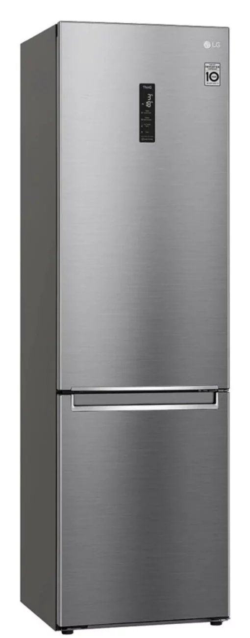 Холодильник LG з нижн. мороз., 203x60х68, холод.відд.-277л, мороз.відд.-107л, 2дв., А++, NF, інв., диспл зовн., Fresh Сonverter, Metal Fresh, сріблястий
