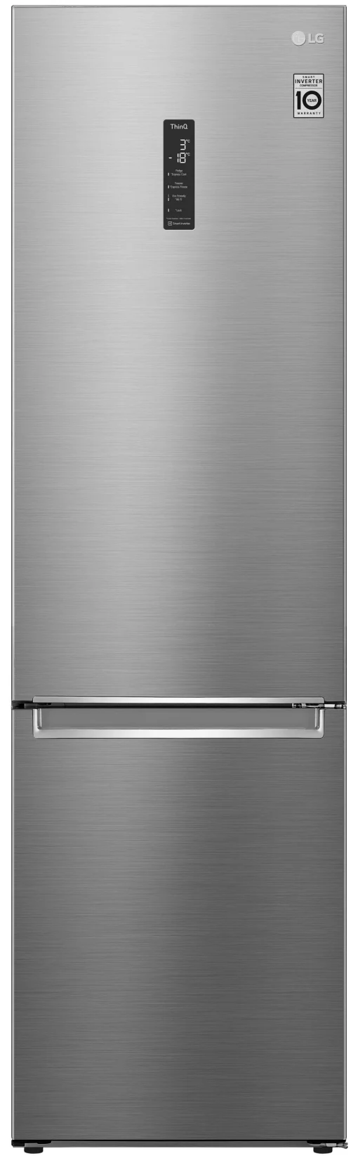 Холодильник LG з нижн. мороз., 203x60х68, холод.відд.-277л, мороз.відд.-107л, 2дв., А++, NF, інв., диспл зовн., Fresh Сonverter, Metal Fresh, сріблястий