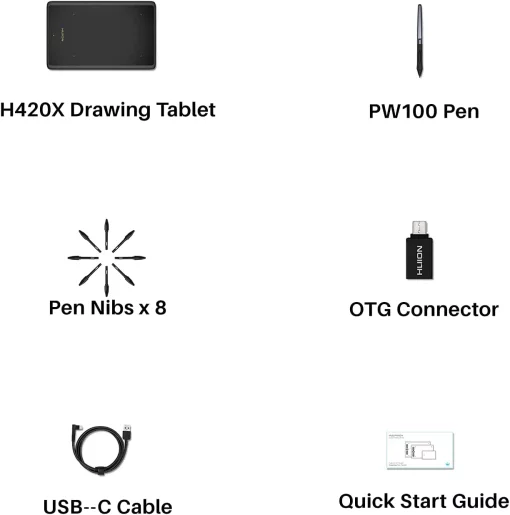 Графічний планшет Huion 4.17"x 2.6" H420X USB-C, чорний