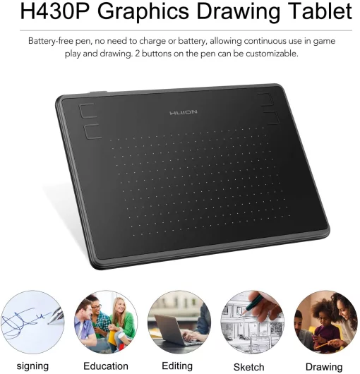 Графічний планшет Huion 4.8"x3" H430P, microUSB, чорний