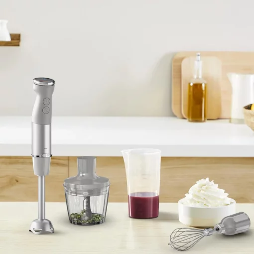 Блендер Tefal заглибний Quickchef+ 1000Вт, 3в1, чаша-800мл, чопер-500мл, турборежим, сріблясто-сірий