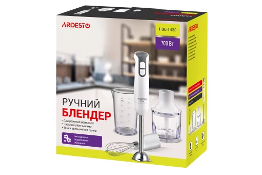 Блендер заглибний Ardesto 700Вт, 3в1, чаша-600мл, білий