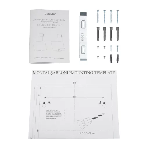 Витяжка Ardesto похила, 60см, 900м3ч,  скло, 2х1Вт LED, кнопкове, білий