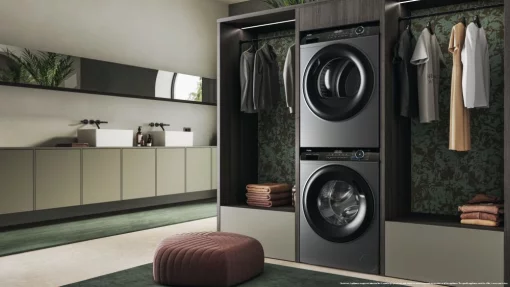 Сушильна машина Haier тепловий насос, 9кг, A+++, 59,5см, дисплей, пара, cріблястий