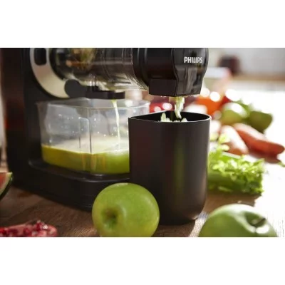 Соковитискач Philips Viva Collection шнековий 150Вт, чаша-1л, жмих-0.75л, пластик, чорний