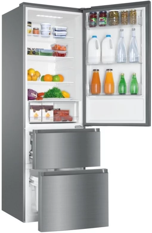 Холодильник Haier багатодверний, 190.5x59.5х65.7, холод.відд.-233л, мороз.відд.-114л, 3дв., А++, NF, інв., дисплей, зона нульова, сріблястий