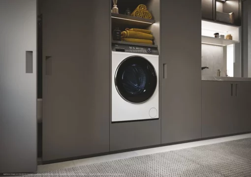 Пральна машина Haier фронтальна, 12кг, 1400, A+++, 60см, дисплей, пара, інвертор, люк чорний, прямий привід, білий