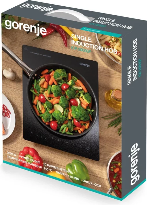 Плитка настільна Gorenje індукційна, конфорок - 1 на 2кВт, керування - сенсорне, таймер, чорний