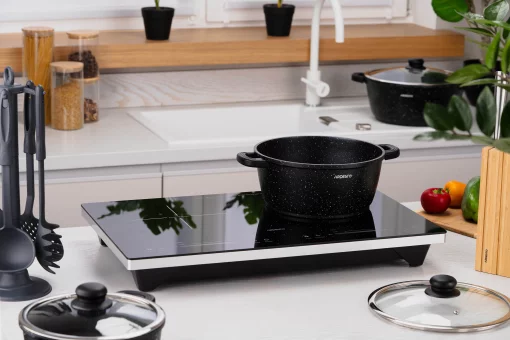 Плитка настільна Ardesto індукційна, конфорок - 2 на 1.3кВт + 1.8кВт горизонт., керування - сенсорне, таймер, boost, чорний