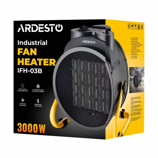 Теплова гармата ARDESTO, 30м2, 3000Вт, мех. упр-ння, 340 м3г, керам. нагрів. елемент, чорний