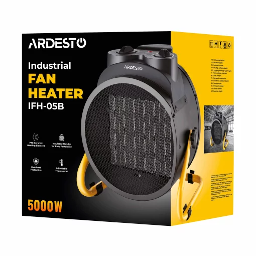 Теплова гармата електрична ARDESTO IFH-05B 5кВт, 50м2, 470м3/г, керамічний нагрів. елемент (PTC), чорний, 4кг