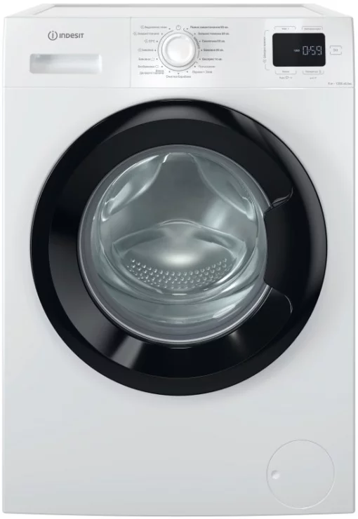 Пральна машина Indesit фронтальна, 6кг, 1200, A+++, 44.6см, дисплей, пара, інвертор, люк чорний, білий
