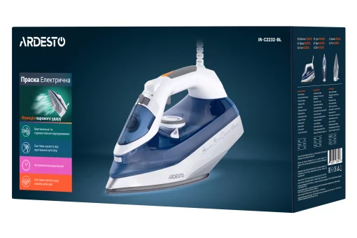 Праска Ardesto IR-C2232-BL, 2200Вт, 320мл, паровий удар, керам. підошва,  синій
