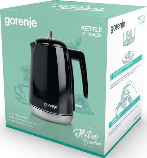 Електрочайник Gorenje 1.7л, Strix контроль, чорний