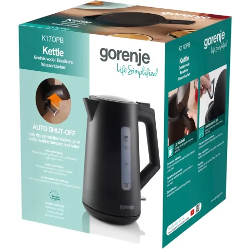 Електрочайник Gorenje 1.7л, Strix контроль, чорний матовий