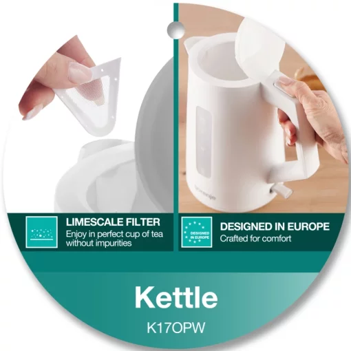 Електрочайник Gorenje 1.7л, Strix контроль, білий матовий