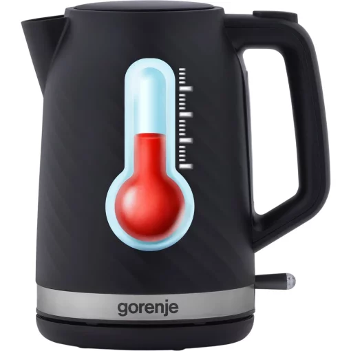 Електрочайник Gorenje 1.7л, Strix контроль, чорний матовий