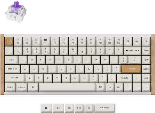 Клавіатура механічна Keychron K2HE  81Key, Gateron Double-Rail Magnetic Nebula, WL/BT/USB-A, QMK,  Hot-swap, RGB, дерево,білий