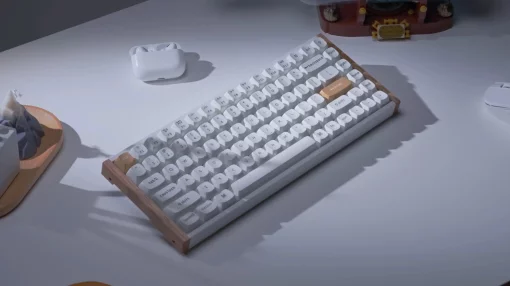 Клавіатура механічна Keychron K2HE  81Key, Gateron Double-Rail Magnetic Nebula, WL/BT/USB-A, QMK,  Hot-swap, RGB, дерево,білий