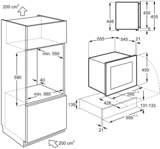 Холодильник Electrolux вбудований для вина, 45x60х56, полок - 2, зон - 1, бут-18, ST, чорний