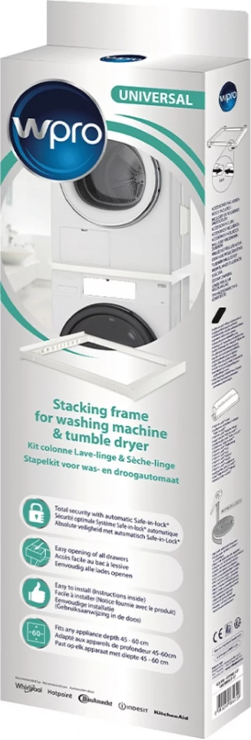 Комплект монтажний Whirlpool для з'єднання пральної машини з сушильною машиною, 45-60см, білий